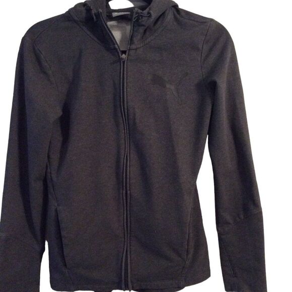 Puma womens zip front sweat shirt jacket hoodie black small S stretch - Picture 1 of 6